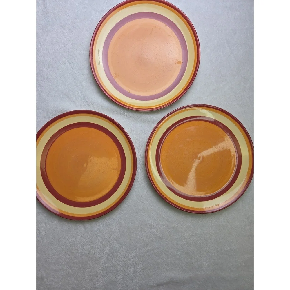 3 Gail Pittman Siena Banded Stripes Dinner Plates Southern‎ Living At Home Rust